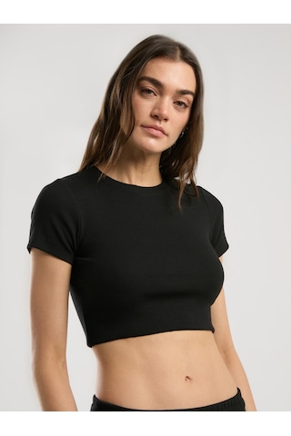 Everlast Ever Relaxed Rib Siyah Kadın Crop Tişört Siyah