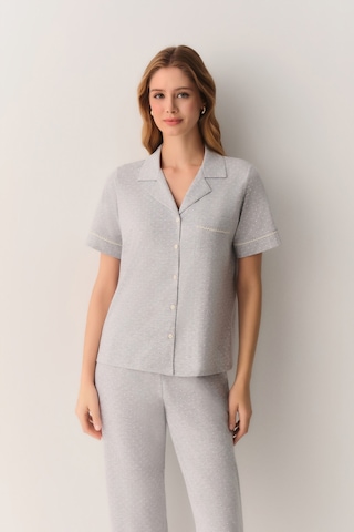 Suwen Pointella Gömlek Yaka Pijama Takımı Sh26622660b964 Gri Melanj