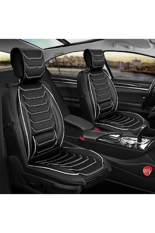 Renault Kangoo 2+1 Parçalı Lüx Deri Oto Koltuk Kılıfı Ön Arka Takım Eagle Siyah Beyaz