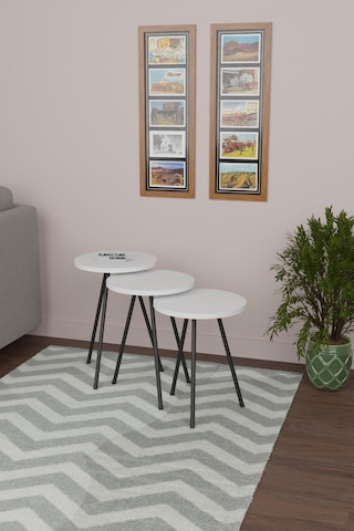 3'lü Zigon Sehpa Seti Metal Ayaklı Yan Sehpa Beyaz