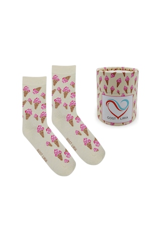 Gost Liria İce Cream Socks Desenli Unisex Soket Çorap EKru