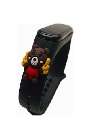 Renkli Led Ekranlı Silikon Kordonlu Kol Saati Siyah Ayıcık