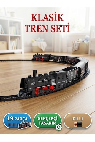 19 Parça Klasik Ekspres Tren Seti - Pilli Oyuncak Eğitici Eğlenceli Tren Ve Ray Seti