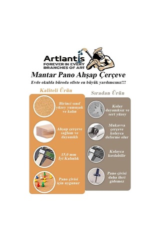 Artlantis Dekoratif Mantar Pano Ahşap Çerçeve 60x90 CM