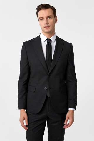 Süvari Siyah Slim Fit Desenli Mono Yaka 6 Drop Klasik Takım Elbise