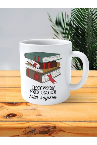 Edebiyat Öğretmeni Baskılı Kupa Bardak İsimli Kişiye Özel Ayraç Kitap Resim Ansiklopedi Çok Renkli
