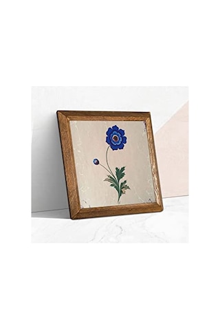 Ebru Sanatı Taş Duvar Tablosu - Ahşap Çerçeveli Taş Tablo - 25x25 Cm - Dekoratif Duvar Sanatı - Modern Ev Ve Ofis
