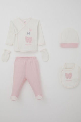 Breeze Kız Bebek Hastane Çıkışı 5 Li Fiyonk & Kelebek Nakışlı 0-3 Ay, Ekru Ekru