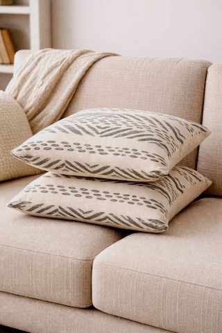 Faralya Life Baskılı Geometrik Desenli 2 Li Kırlent Kılıfı 45x45 Cm Dekoratif Koltuk Yastık Kılıfı Modern Salon Dekoru Gri Baskılı