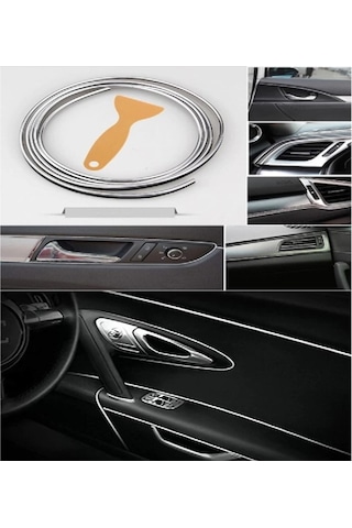 Trim Fitilli Yeni Nesil Araç İçi İp Şerit Balık Sırtı Nikelajlı Krom