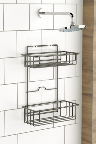 Teknotel Banyo Düzenleyici Şampuanlık 2 Katlı Yapışkanlı Banyo Duş Rafı Mat Siyah St256 Siyah