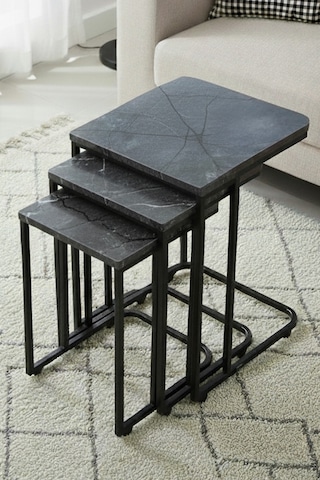 Nemeron Tekerlekli Zigon Sehpa 3lü Yan Sehpa Servis Sehpası Üçlü Çay Sehpası Metal Koltuk Sehpası - Füme Füme