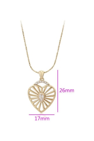 Zirkon Taşlı Güneş Temalı Kalp Figürlü 14 Ayar Altın Kaplama Kadın Kolye Gold