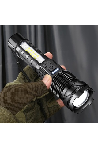 Lemestar 2600 Mah Pil Li-ion Dışarıda Kullanalım 30w Beyaz Lazer Feneri Cob Yan Lambalı Kırmızı-mavi Flash İş Aydınlatması Siyah