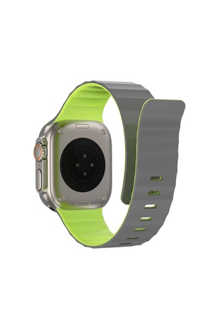Watch 44mm Uyumlu Wiwu Mag Secur Serisi Silikon Kordon Gri - Yeşil