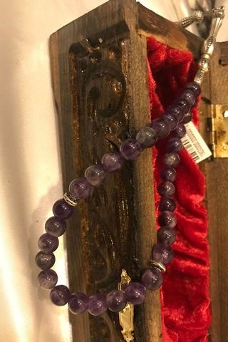 Ametist Tespih Doğal Taş Tesbih Gümüş İmameli Ahşap Kutulu Çok Renkli