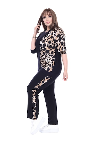 Melsay Butik Siyah Truvakar Kol Yarım Kaplan Garnili Viskon Büyük Beden Takım Siyah