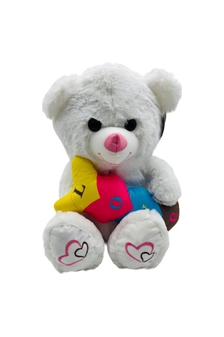 Peluş Renkli Love Kalpli Ayıcık 60 Cm - Mavi Su Dünyası Çok Renkli