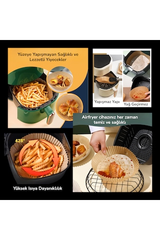 50 Adet Air Fryer Pişirme Kağıdı 20 Cm Tek Kullanımlık Hava Fritöz Yağ Geçirmez Yapışmaz Tabak Model