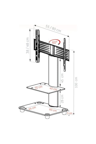 Eralpstore Ultimate Sq-B 60 Askılı Tv Sehpası 32" - 55" Tekerlekli Tv Standı (238558268)