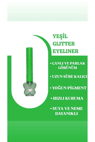 Mov Glitter Eyeliner Yeşil Parlak Göz Kalemi, Suya & Tere Dayanıklı Yeşil