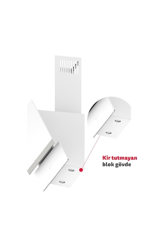 Simfer 8739 60CM Premium Dokunmatik Beyaz Cam Dekorlu Davlumbaz