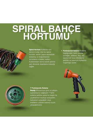 15 Metre Spiral Hortum Seti - 7 Fonksiyonlu Tabanca