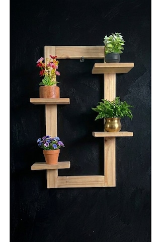 Ahşap Duvar Rafı - Çift Taraflı Bantlı Kolay Montaj - 60x40 Cm Bej