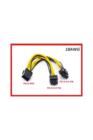8 Pin Kablo Ekran Kartı Power Çoklayıcı Kablo 18Awg Pci-E Molex