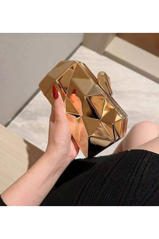 Öznora Zikzak Model Zincir Askılı Şık Abiye Çanta Altın