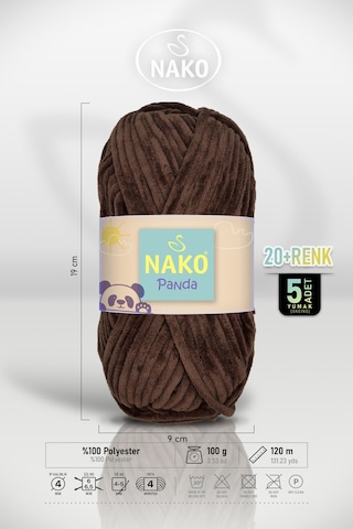 Panda - Koyu Kahve 3105 - 5'li Paket - 100gr/120m - Kadife El Örgü İpi - Amigurumi Punch İpi
