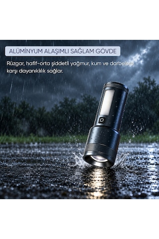 Şarj Edilebilir Zoomlu El Feneri - 1500 Lümen - 15 Watt - Dat - Dt-805 Çok Renkli