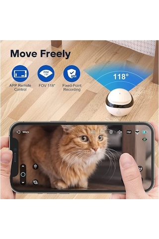 Enabot Ev Hayvanı Kamerası, Ebo Uygulamalı, 1080p Wlan Mobil Güvenlik Kamerası, İç Mekan, Gece Görüşlü