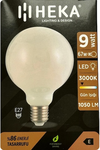 5 Adet Heka 9w 67w 3000k Sarı Işık E27 Duylu Kalın Duy Led Glop G95 Ampul Heka