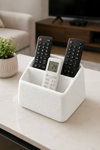 Masa Üstü Kumandalık Organizer Çok Bölmeli Tv Klima Kumanda Standı Düzenleyici 16x13x9.6 Cm Beyaz