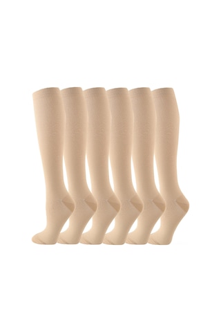 Tenfowee Xxl Beden Spor Kompresyon Çorapları - Koşu, Bisiklet, Yürüyüş İçin Tıp Bakımı Ve Rehabilitasyon Orta Bacak Çorapları 6 Adet Bej