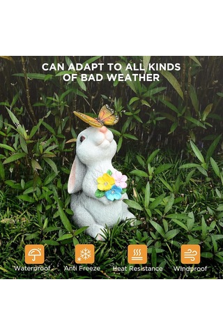Güneş Bahçesi Açık Paskalya Heykelleri Tavşanı Parlayan Kelebek, Çiçek Ve 3 Led Işık