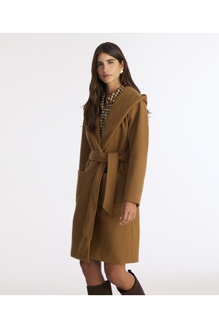 Yargıcı Kapüşonlu Ve Kemerli Uzun Palto 25kkpl5018v 057 Kahverengi