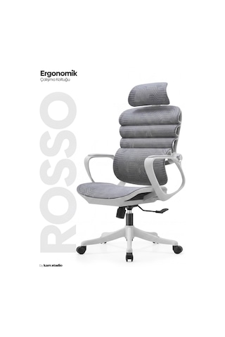 Rosso Ergonomik Çalışma Koltuğu - Sabit Kolçak - Gri