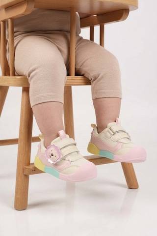 Marcokids Bej-pembe Cırtlı Fileli Anatomik Bebek İlk Adım Ayakkabı 26y704