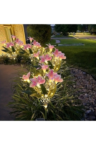 Fastbuy Turcoshop11 Pembe 7 Başlı Güneş Enerjili Zambak Bahçe Dekorasyon Led Işık Bahçinde Güzel Yansıtır