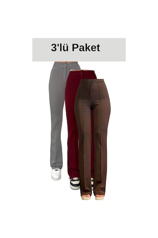 Thıff Gymwear Krep Kumaş Likralı Kadın Palazzo Pantolon 3'lü Set Çok Renkli