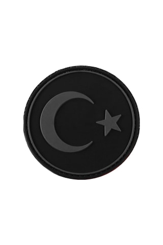 Yuvarlak Türk Bayrağı Siyah Plastik Patch - Peç