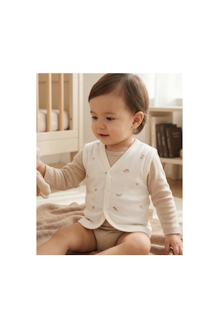 Minory Baby - %100 Pamuk Bebek Yeleği Çiçek Motifli Beyaz Beyaz Minory Baby - %100 Pamuk Bebek Yeleği Çiçek Motifli Beyaz Beyaz