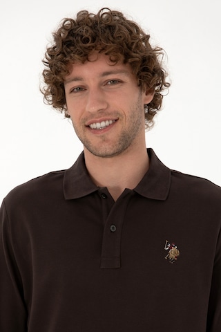 U.S. Polo Assn. Erkek Regular Fit Polo Yaka Koyu Kahverengi Basic Sweatshirt 50313772-VR084