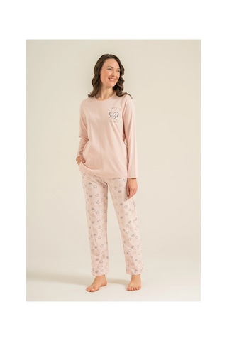 Angbutik Rolypoly Rp3902-s Kadın Uzun Kol Pijama Takım Pudra