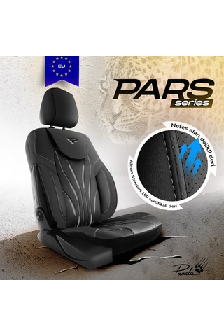 Panda Pars Serisi Deri Oto Koltuk Kılıfı - Siyah - Gri