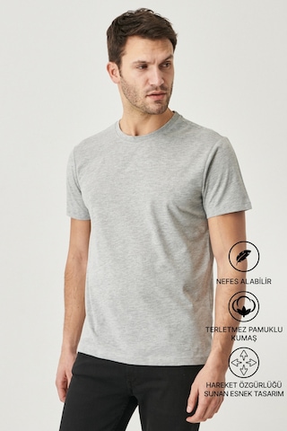 AC&Co / Altınyıldız Classics 4A4800000001GMJXS Slim Fit Bisiklet Yaka Pamuklu Erkek Tişört Gri Melanj