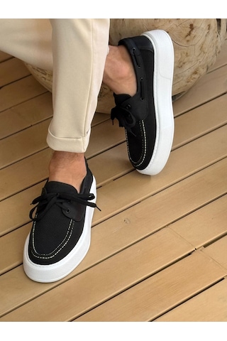 Roof Atelier Erkek Siyah Triko Kalın Taban Loafer Ayakkabı - 2602 - Triko Siyah