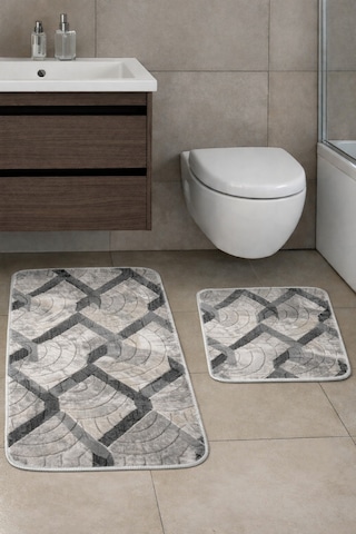 Kaymaz Tabanlı 2 Li Banyo Paspas Seti Yıkanabilir, Su Emici, Toz & Leke Tutmaz Oval Klozet Takımı Kapuçino